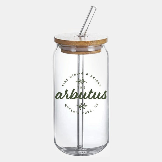 Arbutus Logo Glass Can - Officially Licensed Queen's Cove Series - Dark Midnight Design Co