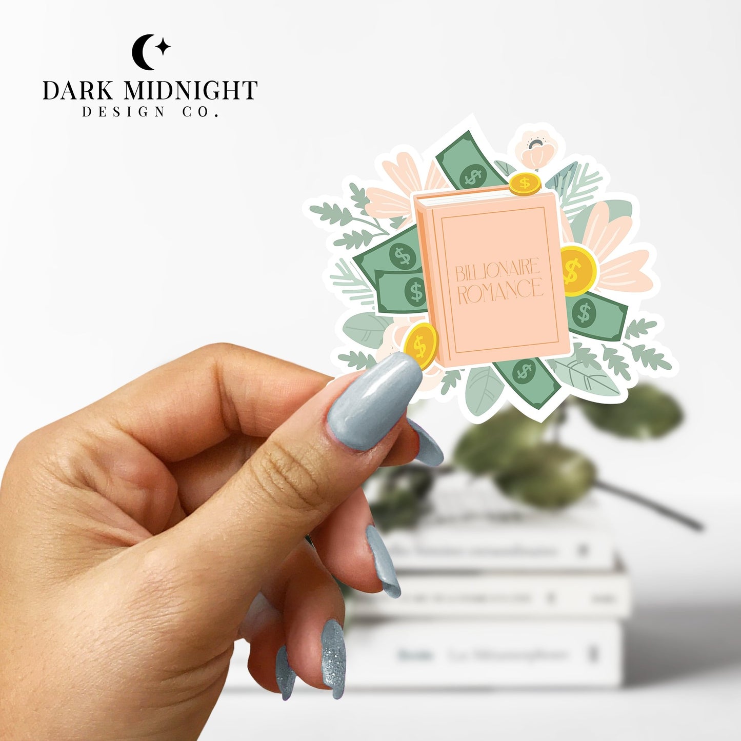 Billionaire Romance - Floral Book Tropes Sticker - Dark Midnight Design Co