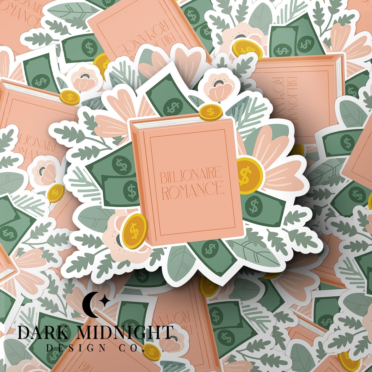 Billionaire Romance - Floral Book Tropes Sticker - Dark Midnight Design Co