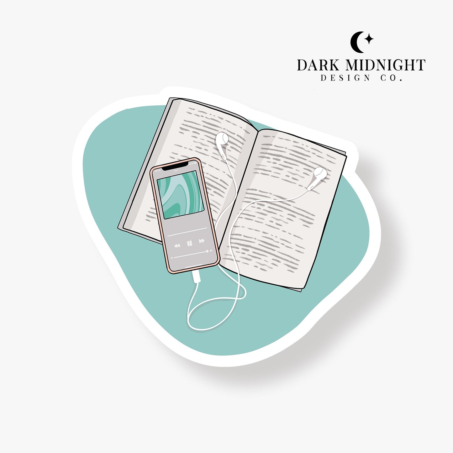 Book & Headphones - Bookish Annotation Sticker - Dark Midnight Design Co