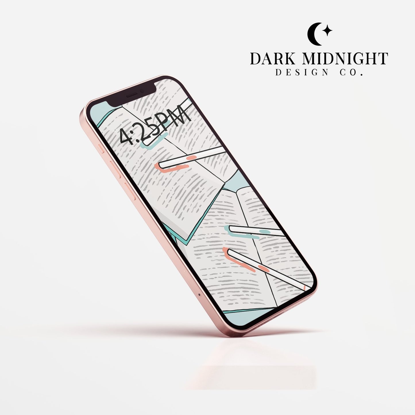 Books & Highlighters Phone Wallpaper - Dark Midnight Design Co