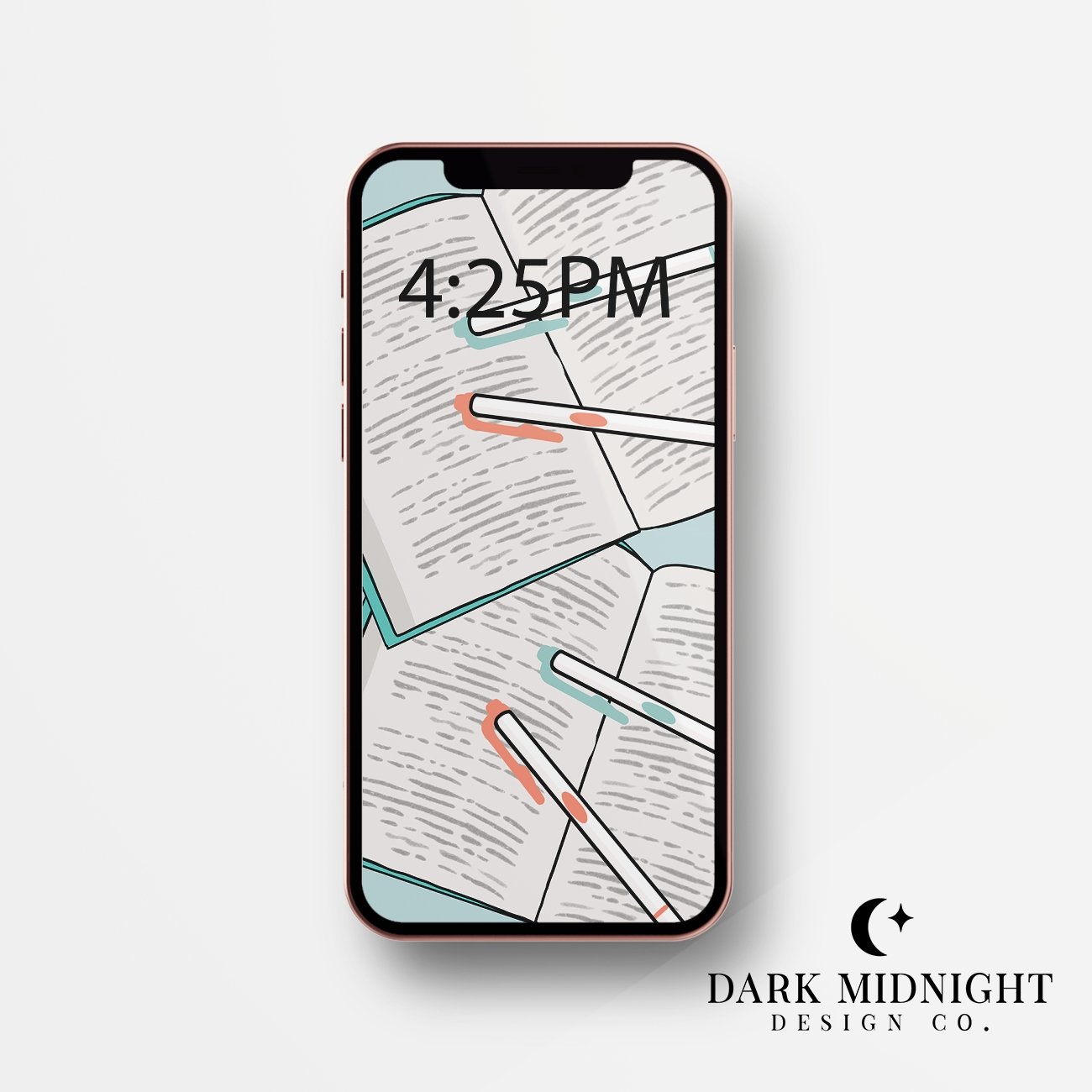 Books & Highlighters Phone Wallpaper - Dark Midnight Design Co