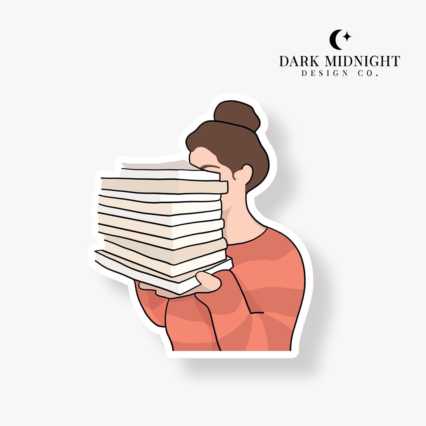 Bookstack & Girl - Bookish Annotation Sticker - Dark Midnight Design Co
