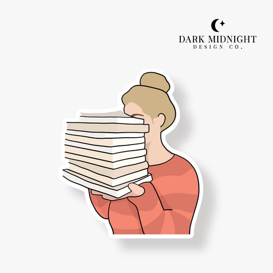 Bookstack & Girl - Bookish Annotation Sticker - Dark Midnight Design Co