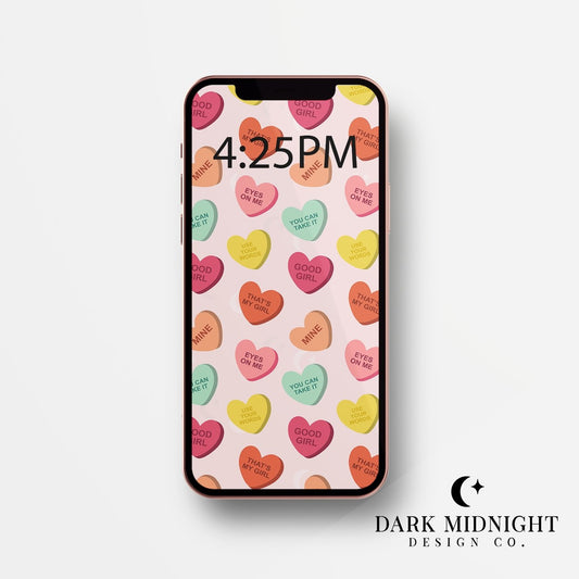 Candy Hearts Good Girl Candies Phone Wallpaper - Dark Midnight Design Co