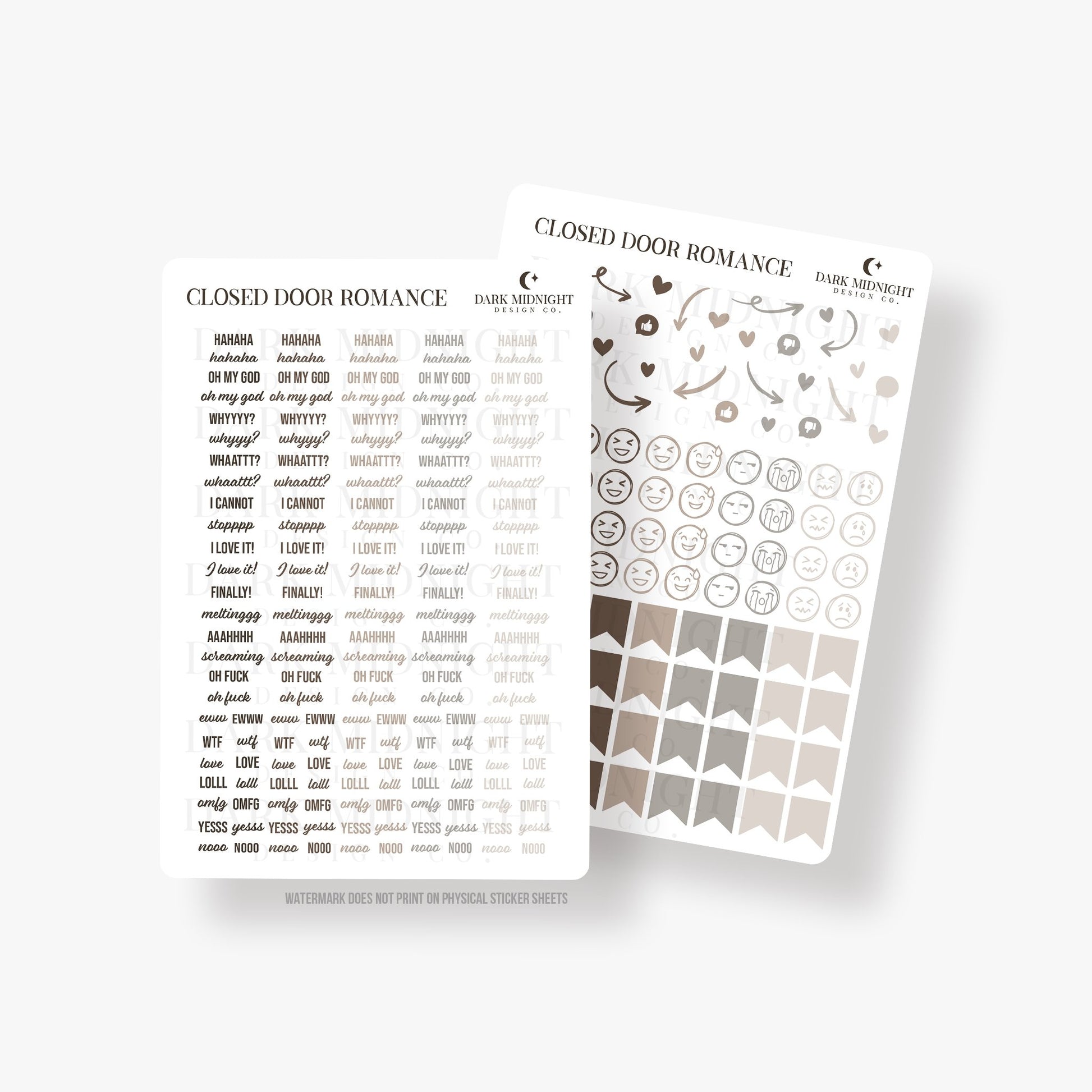 Closed Door Romance - Neutral Text and Reaction Annotation Stickers - Dark Midnight Design Co