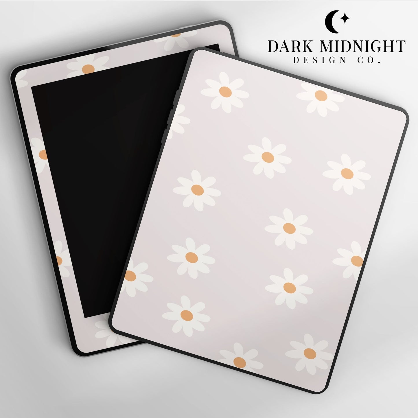 Daisy Print Gray and White Kindle Paperwhite Vinyl Wrap - Dark Midnight Design Co