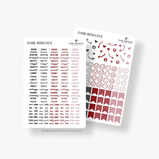 Dark Romance - Black and Red Text and Reaction Annotation Stickers - Dark Midnight Design Co
