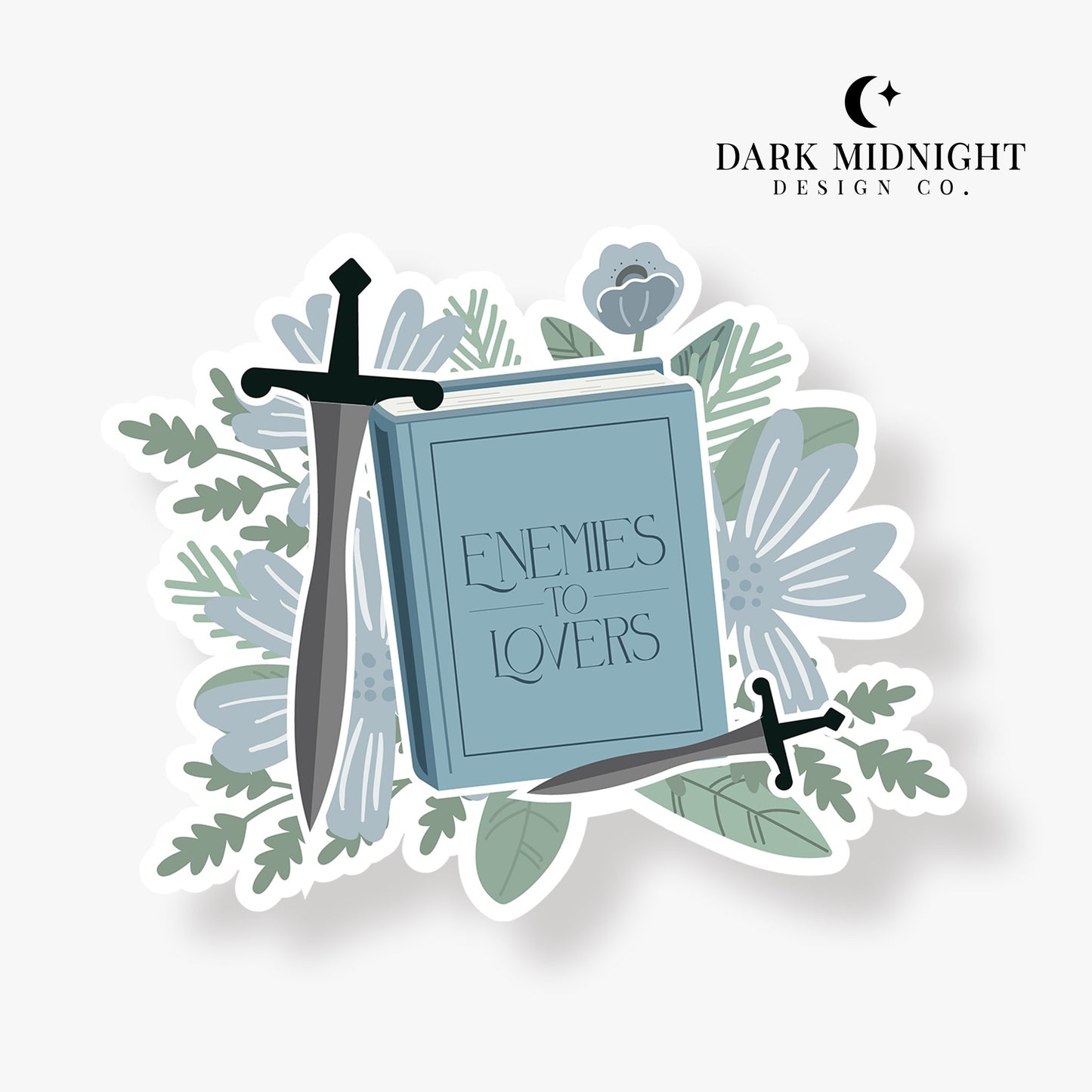 Enemies to Lovers - Floral Book Tropes Sticker - Dark Midnight Design Co