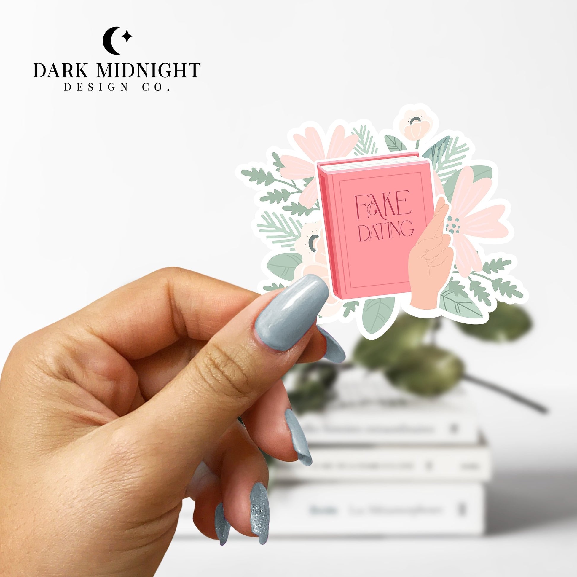 Fake Dating - Floral Book Tropes Sticker - Dark Midnight Design Co