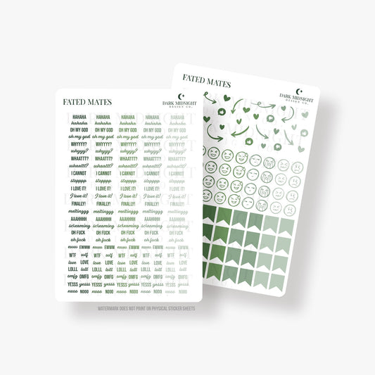 Fated Mates - Shades of Green Text and Reaction Annotation Stickers - Dark Midnight Design Co