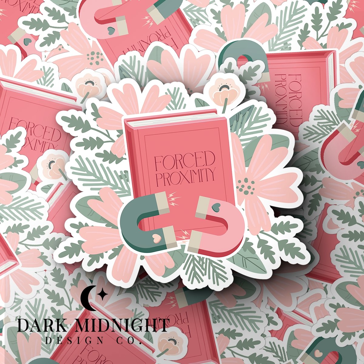 Forced Proximity - Floral Book Tropes Sticker - Dark Midnight Design Co