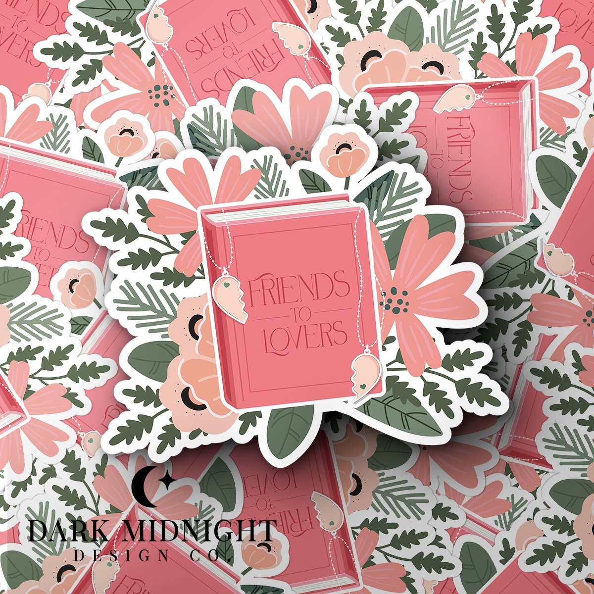 Friends to Lovers - Floral Book Tropes Sticker - Dark Midnight Design Co