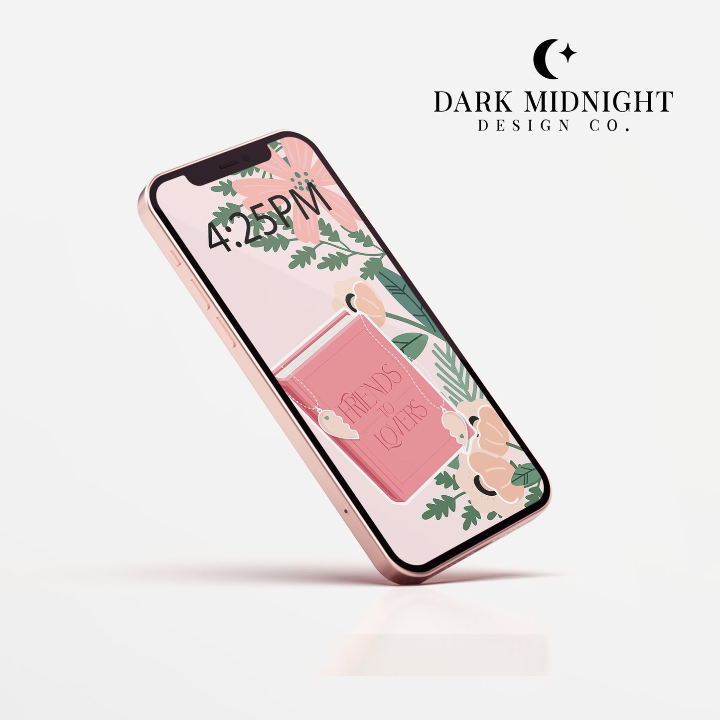 Friends to Lovers Pink Bookish Tropes and Florals Phone Wallpaper - Dark Midnight Design Co