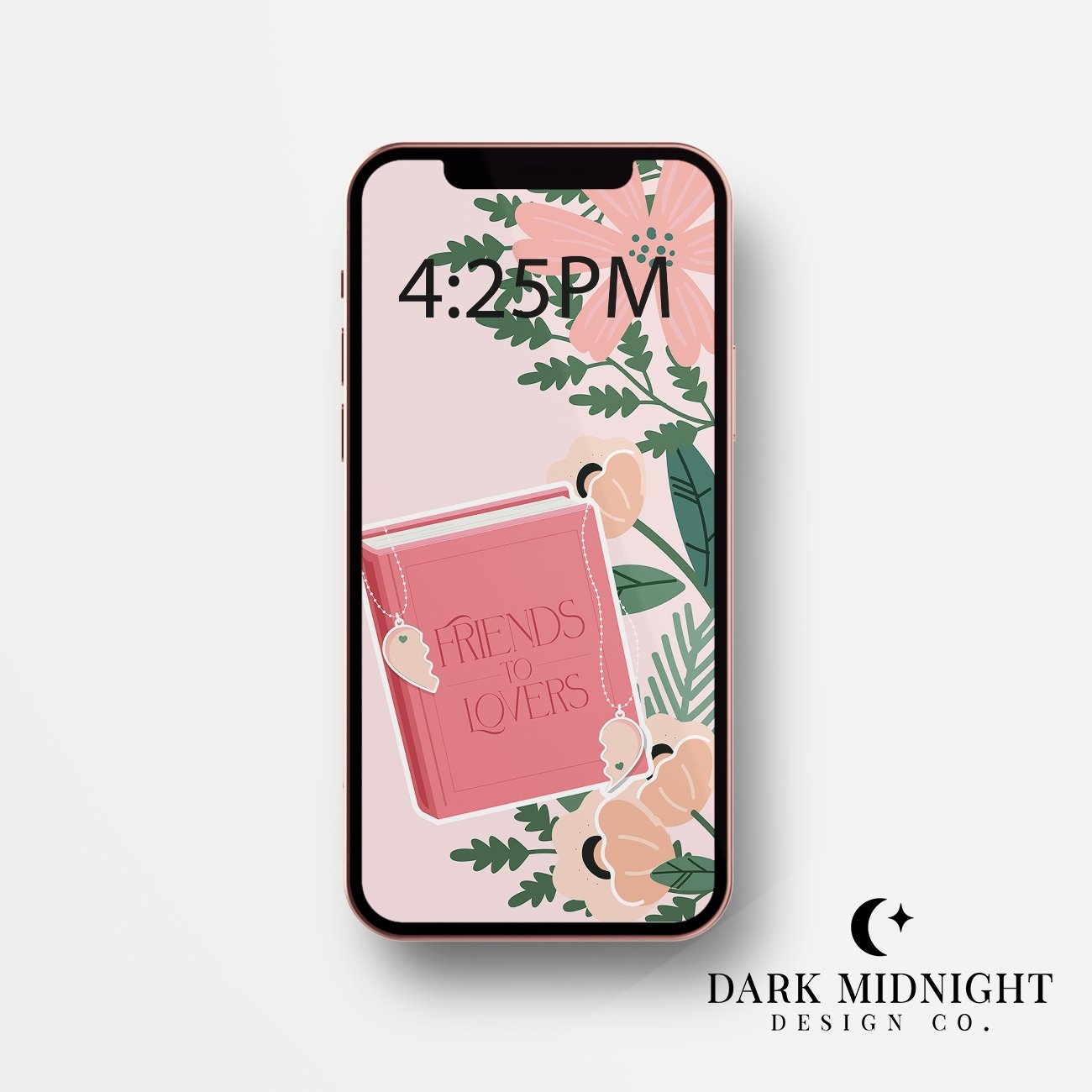 Friends to Lovers Pink Bookish Tropes and Florals Phone Wallpaper - Dark Midnight Design Co