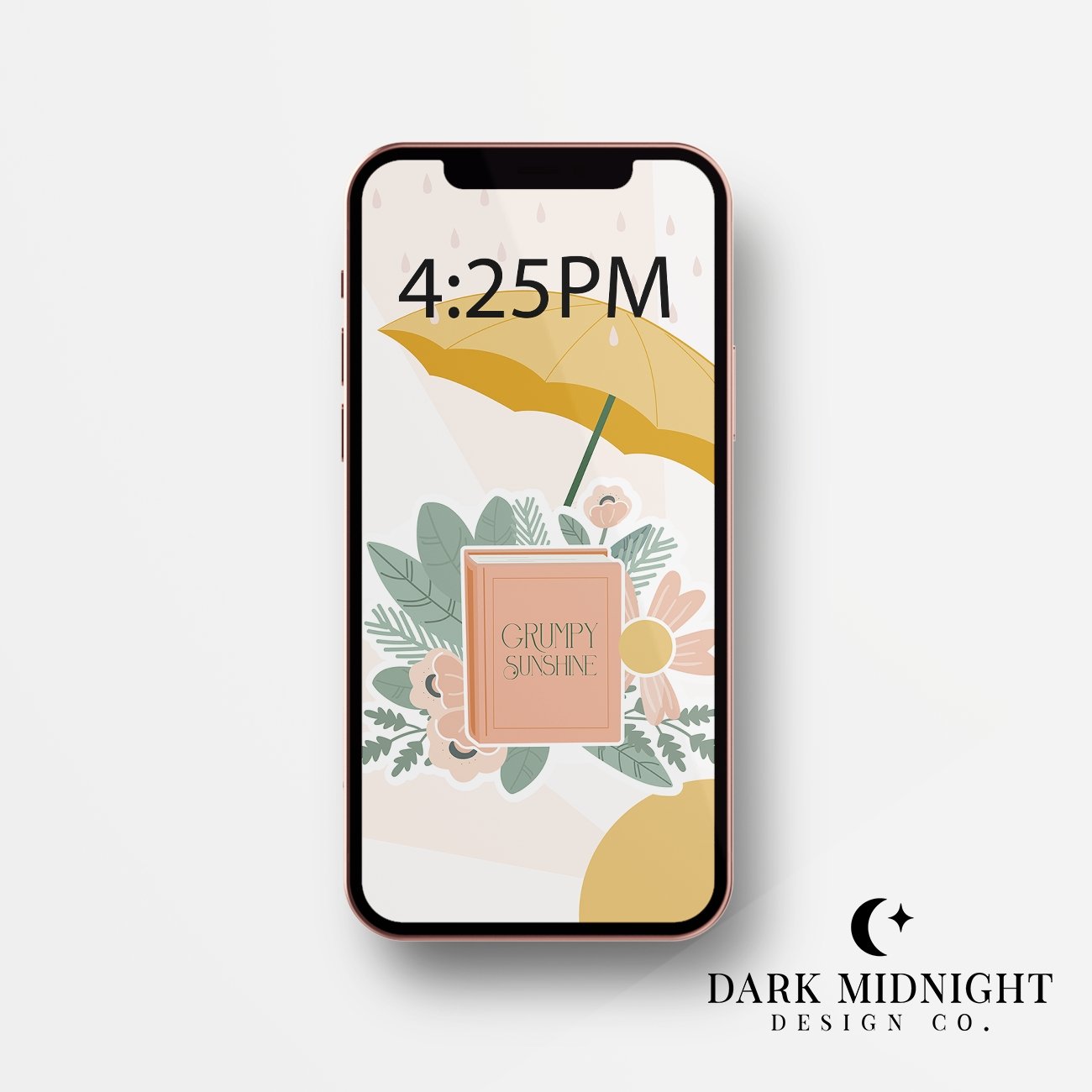 Grumpy Sunshine Bookish Tropes and Florals Phone Wallpaper - Dark Midnight Design Co