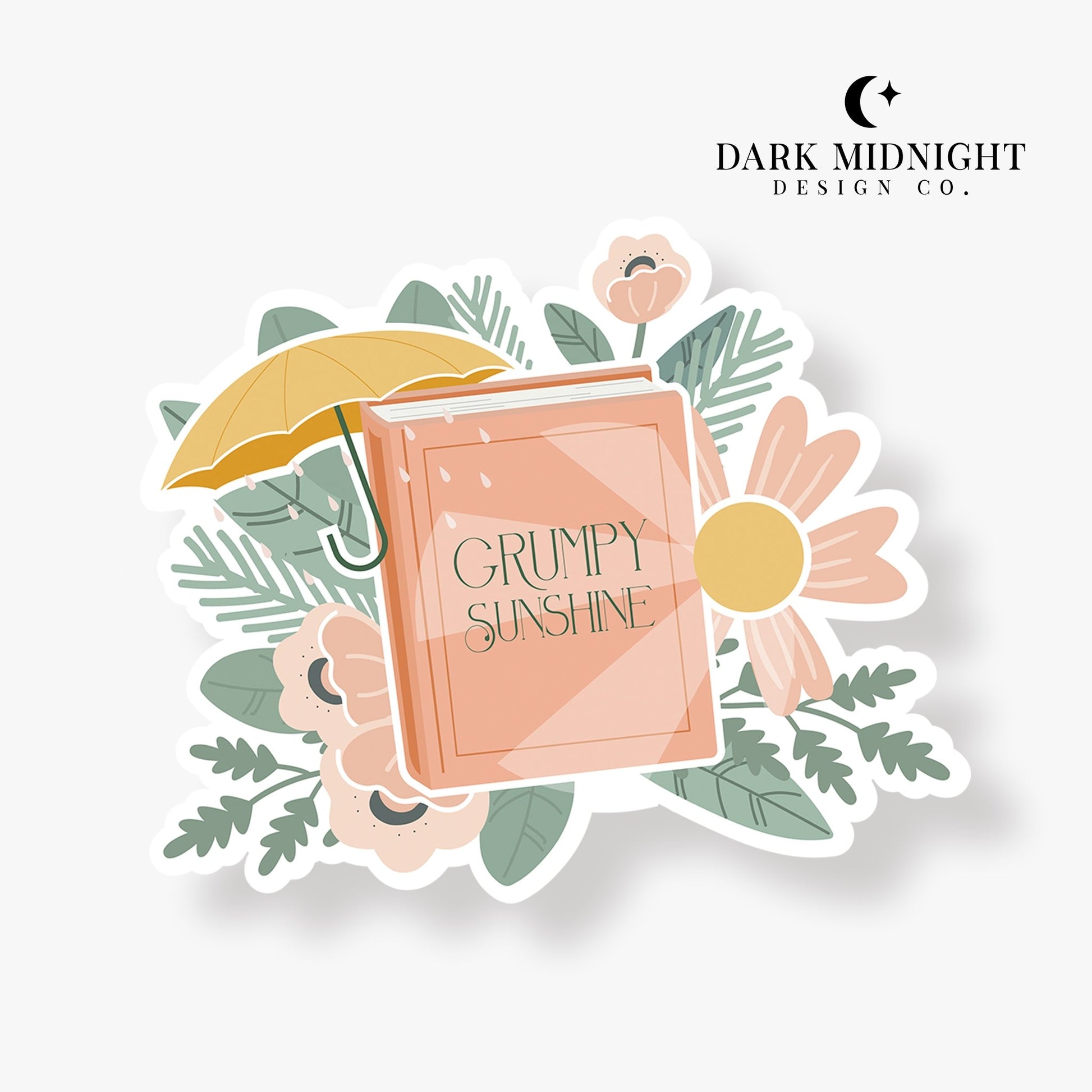Grumpy Sunshine - Floral Book Tropes Sticker - Dark Midnight Design Co