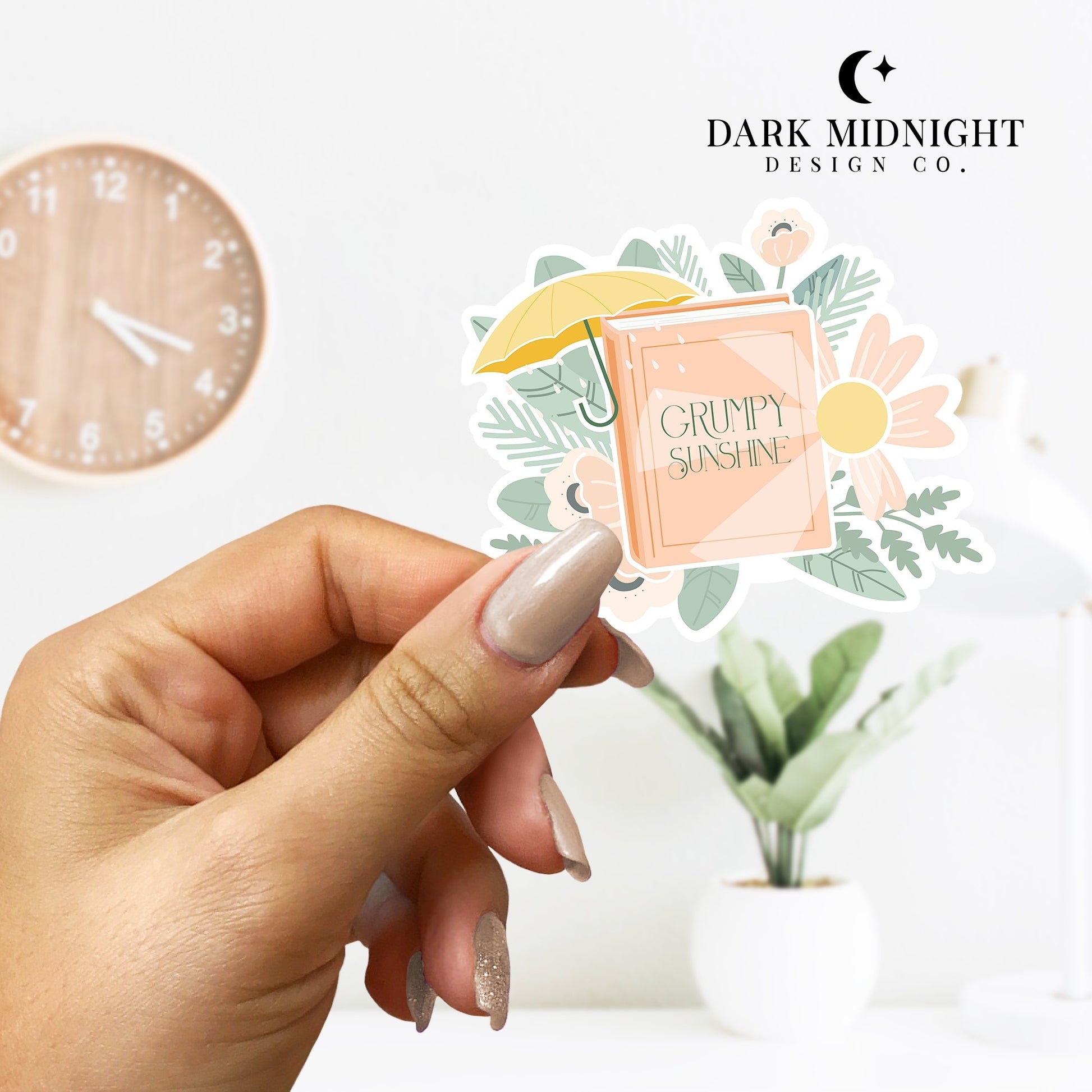 Grumpy Sunshine - Floral Book Tropes Sticker - Dark Midnight Design Co