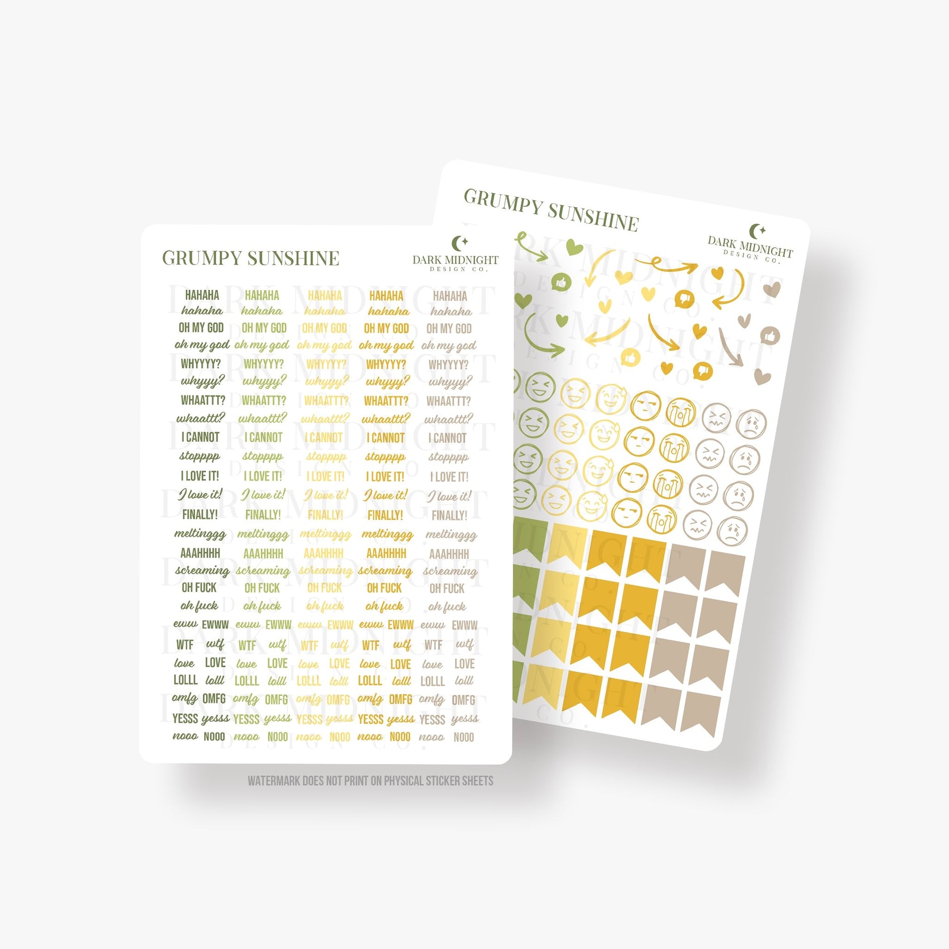 Grumpy Sunshine - Green and Yellow Text and Reaction Annotation Stickers - Dark Midnight Design Co