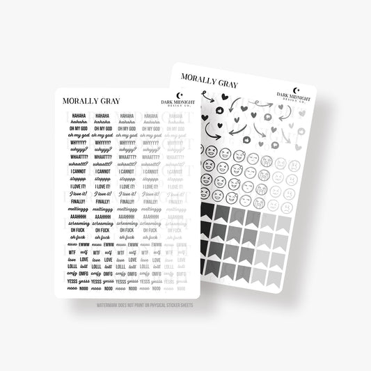 Morally Gray - Gray and Black Text and Reaction Annotation Stickers - Dark Midnight Design Co