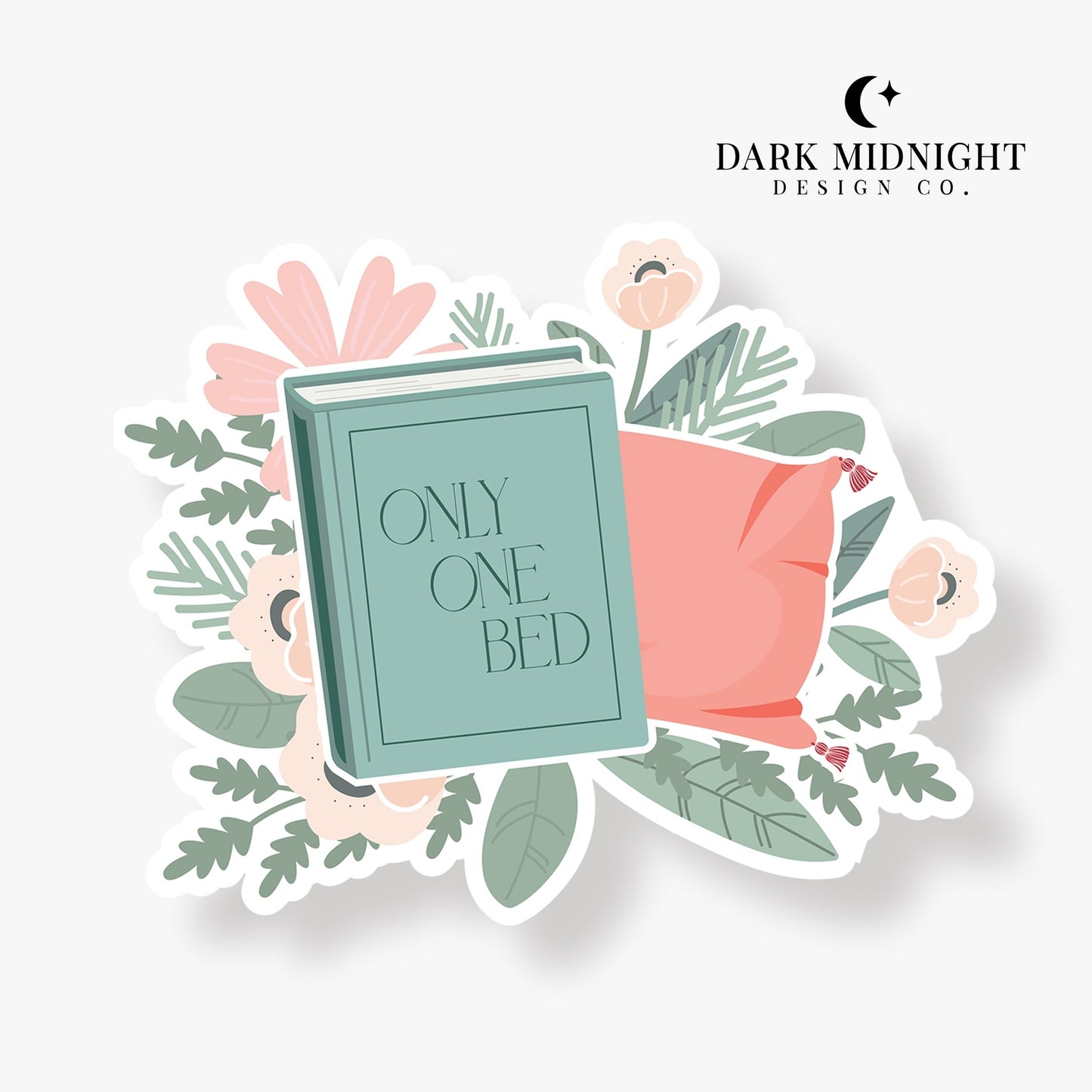 Only One Bed - Floral Book Tropes Sticker - Dark Midnight Design Co