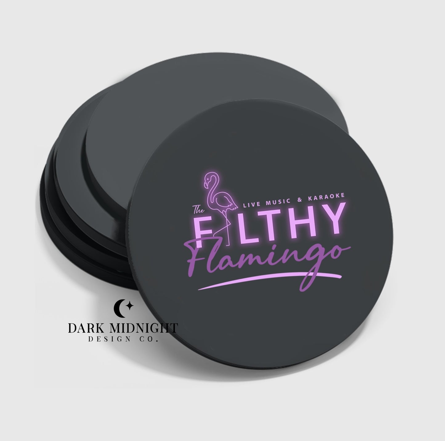 Pre-Order: Filthy Flamingo Logo Coasters - Set of 4 - Officially Licensed Vancouver Storm Series - Dark Midnight Design Co
