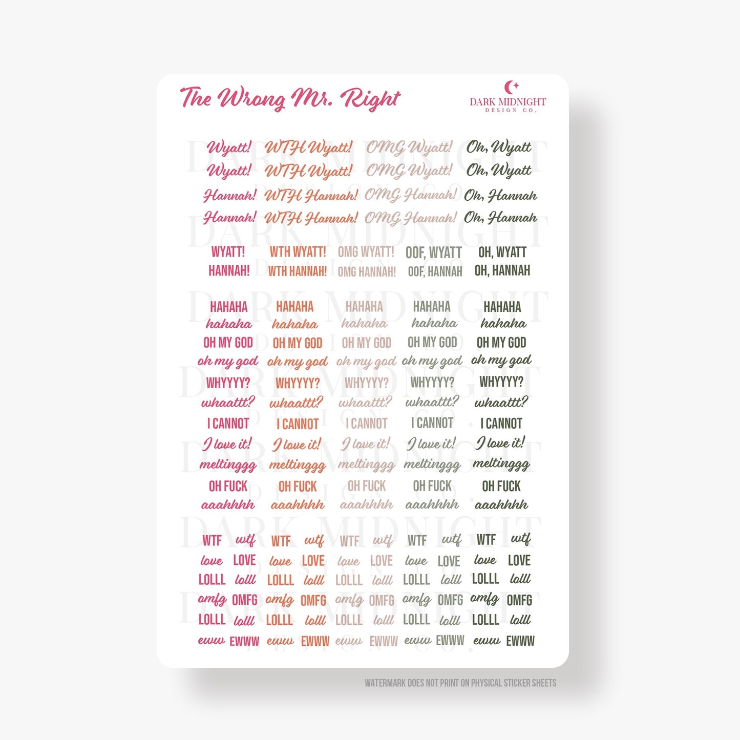 Pre-Order: The Wrong Mr Right Annotation Sticker Kit - Officially Licensed Queen's Cove Series - Dark Midnight Design Co