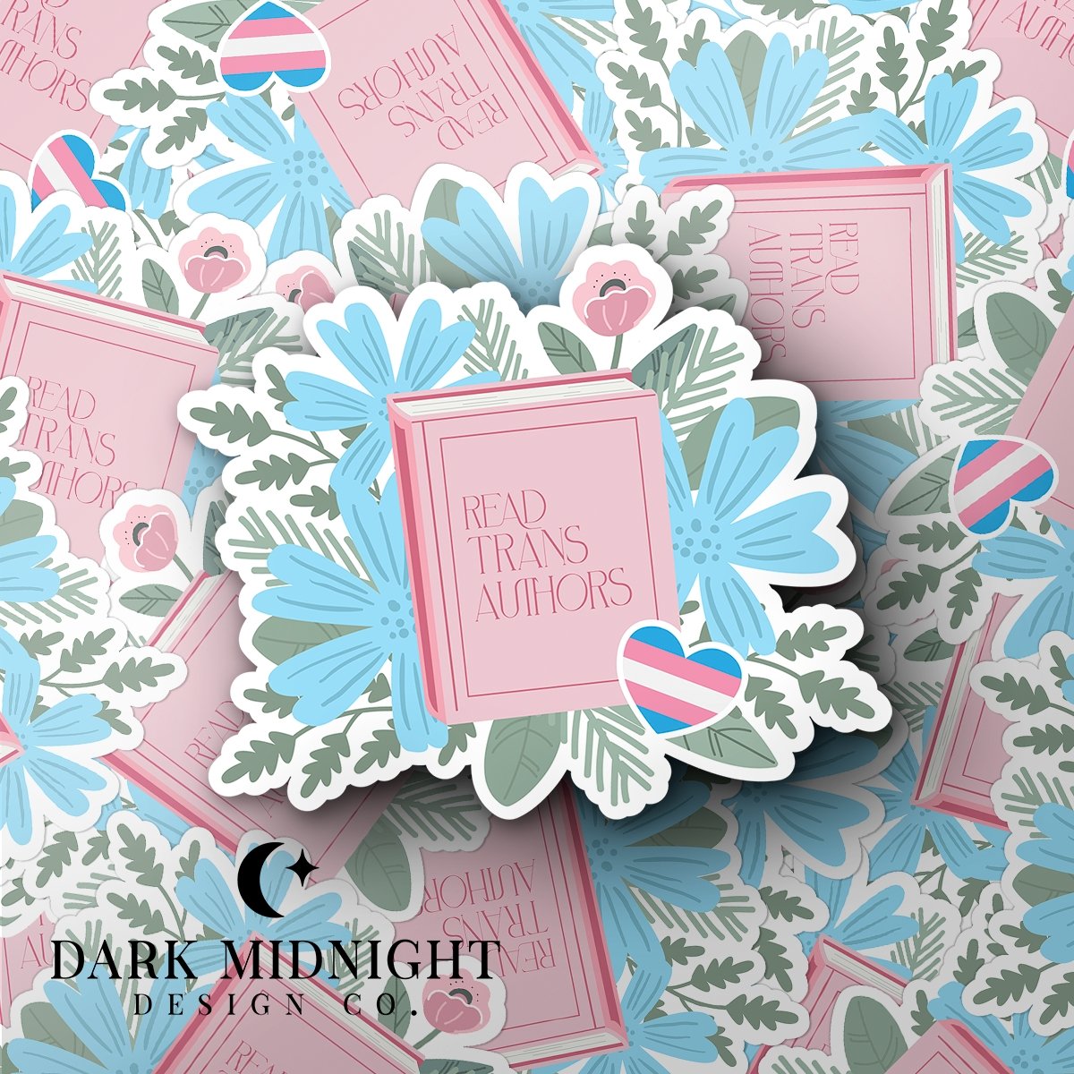 Read Trans Authors - Floral Book Sticker - Dark Midnight Design Co