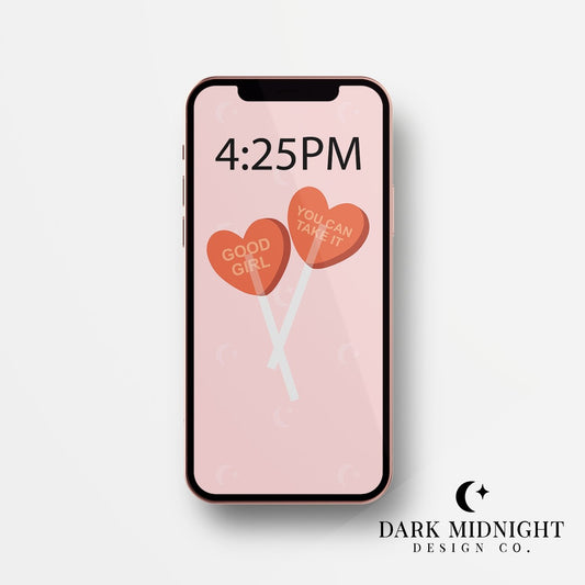 Red Heart Sucker Good Girl Candies Phone Wallpaper - Dark Midnight Design Co