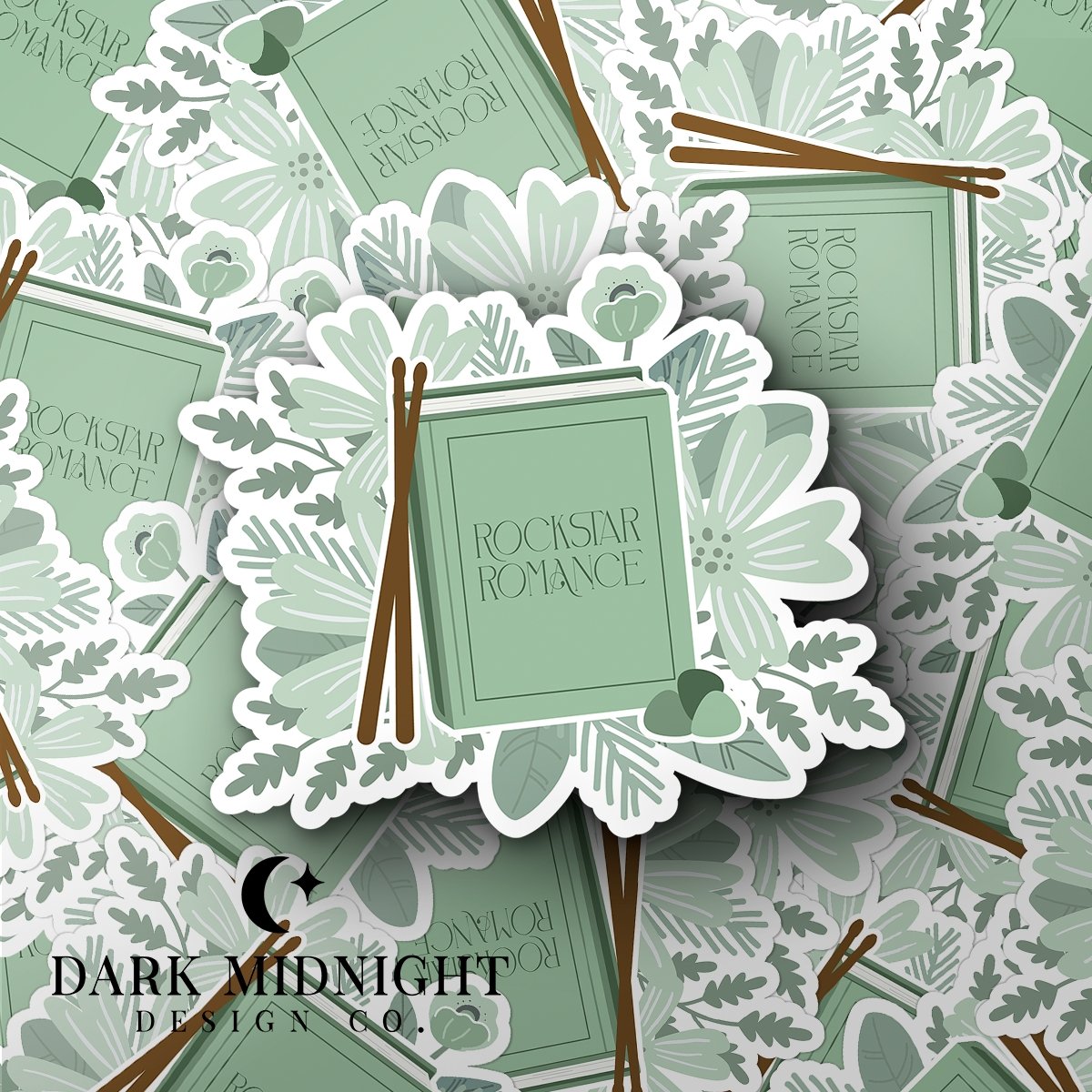 Rockstar Romance - Floral Book Tropes Sticker - Dark Midnight Design Co