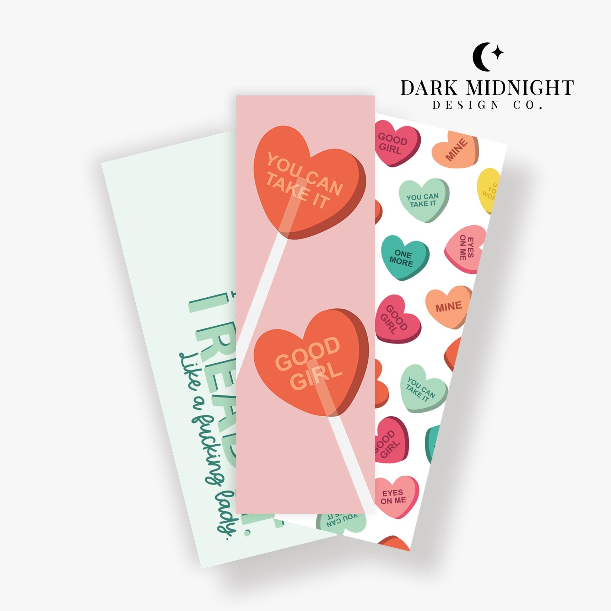 Set of 3 - Good Girl Candy Hearts Bookmarks - Dark Midnight Design Co
