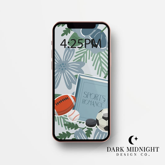Sports Romance Blue Bookish Tropes and Florals Phone Wallpaper - Dark Midnight Design Co