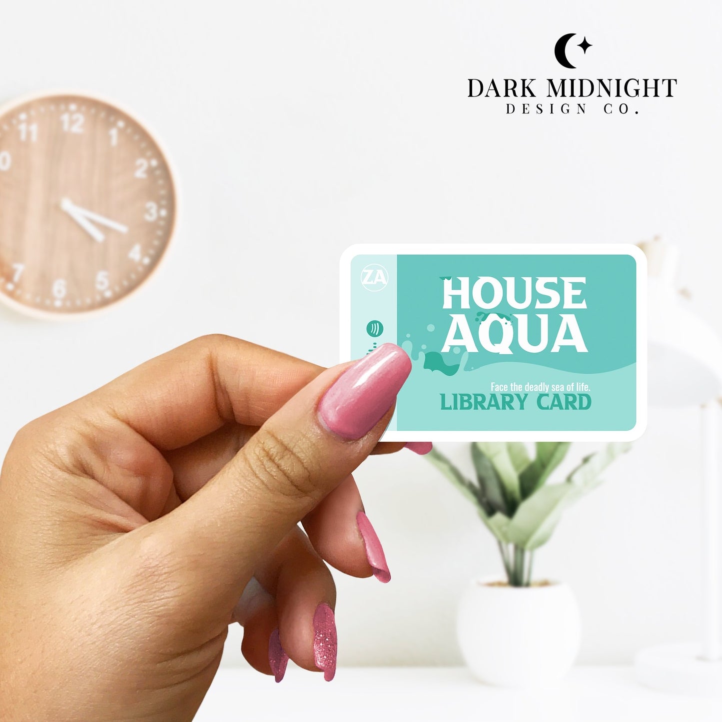 Stories of Solaria - House Aqua Library Card - Interactive Sticker - Officially Licensed Zodiac Academy Sticker - Dark Midnight Design Co