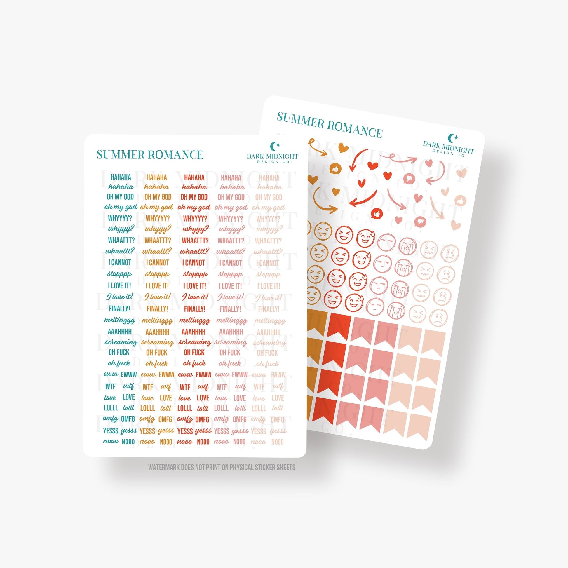 Summer Romance - Blue, Orange and Pink Text and Reaction Annotation Stickers - Dark Midnight Design Co