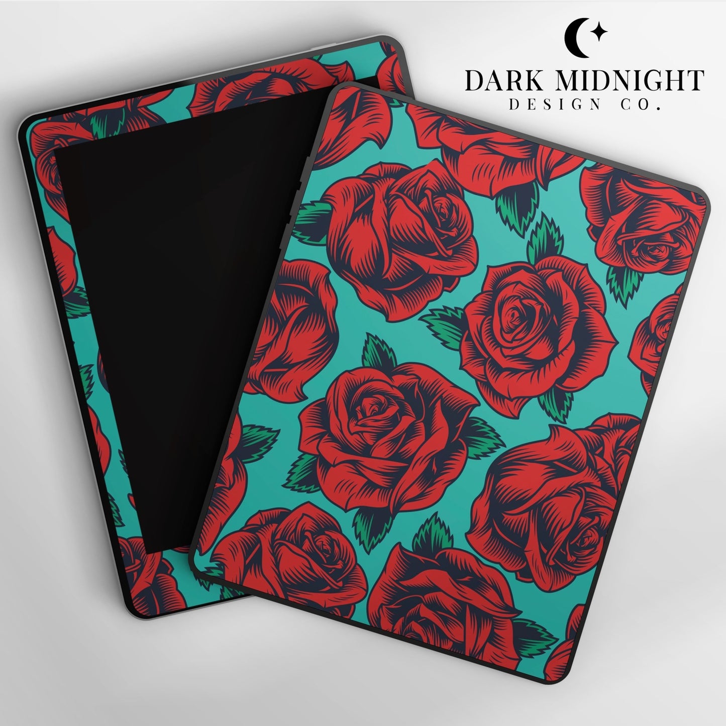 Vintage Rose Teal and Red Kindle Paperwhite Vinyl Wrap - Dark Midnight Design Co