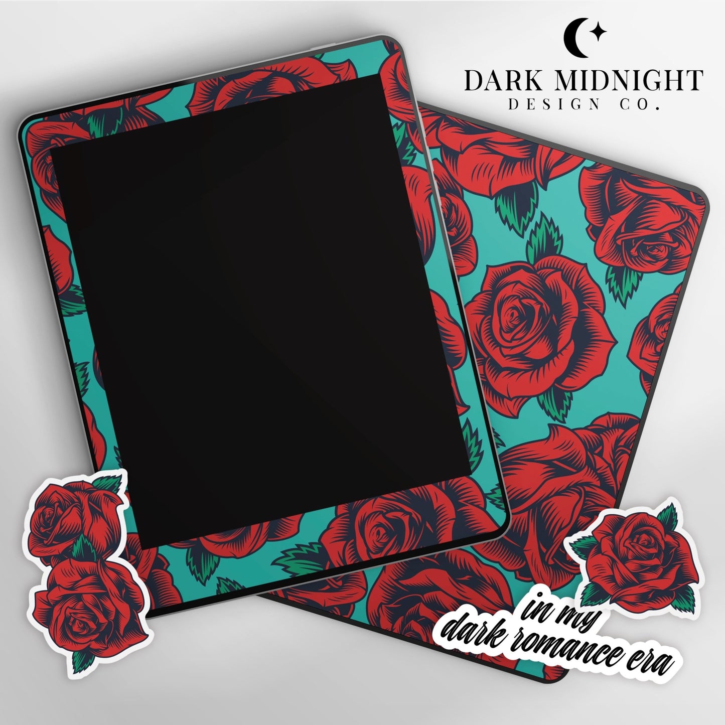 Vintage Rose Teal and Red Kindle Paperwhite Vinyl Wrap - Dark Midnight Design Co